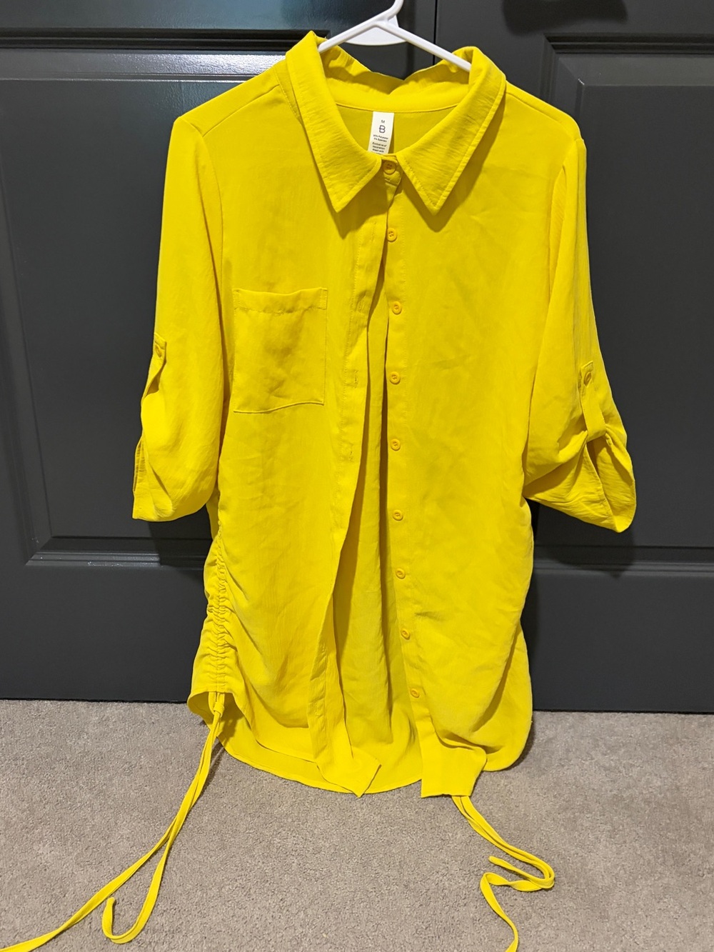 Bright Yellow Button-Front Swim Coverup with Side Cinch